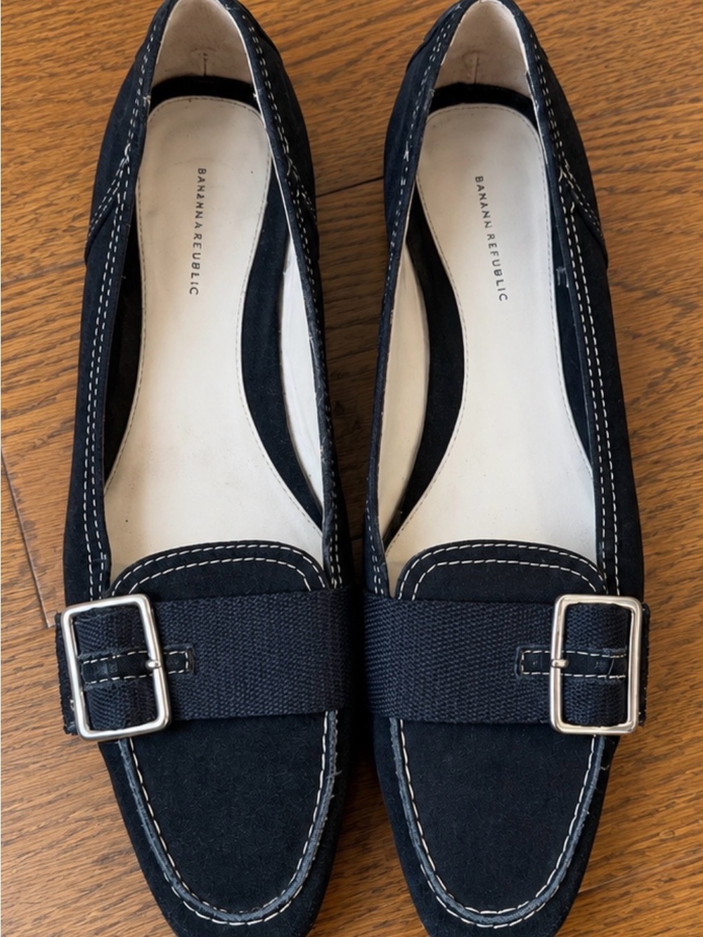 Banana Republic Black Suede Buckle Loafers Size 10